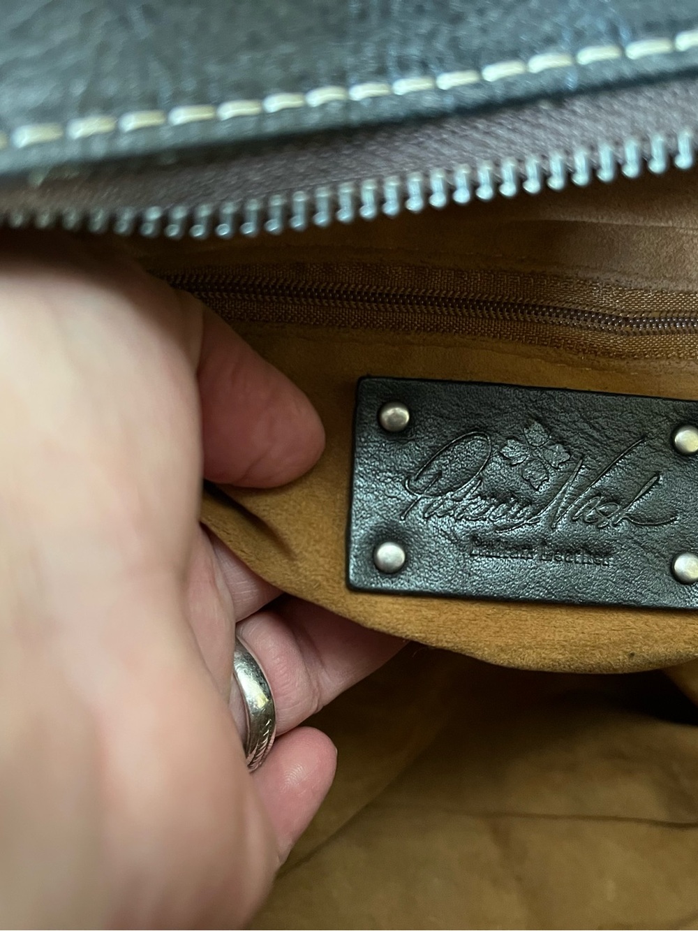 Patricia Nash Kavala Black Leather Whipstitch Satchel - Picture 8 of 12
